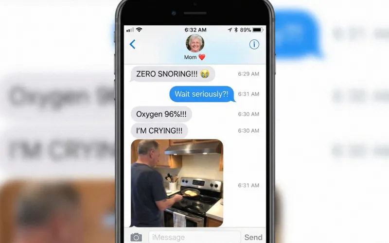 A text message full of celebration emojis from Mom